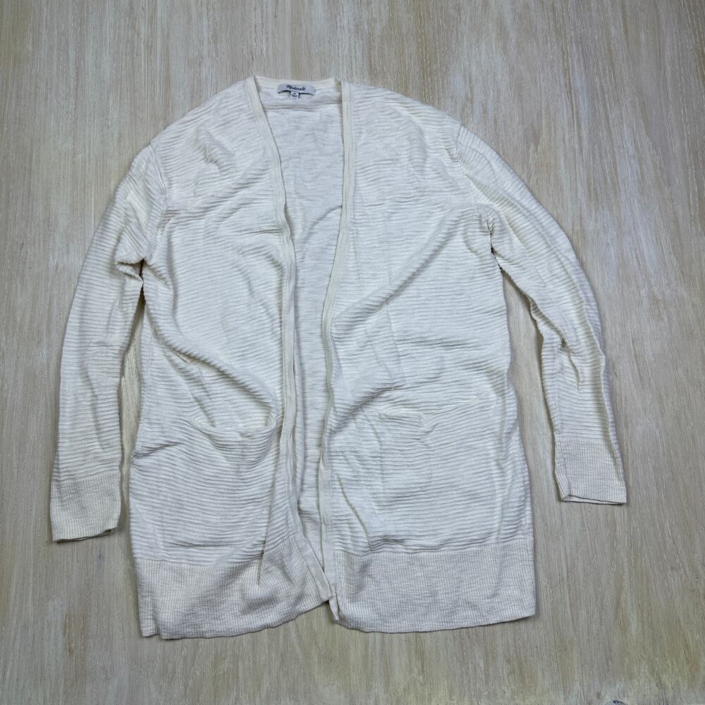 Madewell Summer Ryder Ribbed Relaxed Knit Minimalist Cream Button Cardigan XS